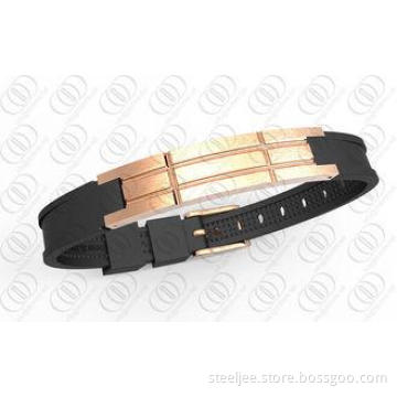 18K Rose Gold Stainless Steel Bracelets With Grooved Negati